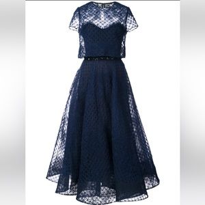 MARCHESA NOTTE Tulle Layered Navy Blue Dress